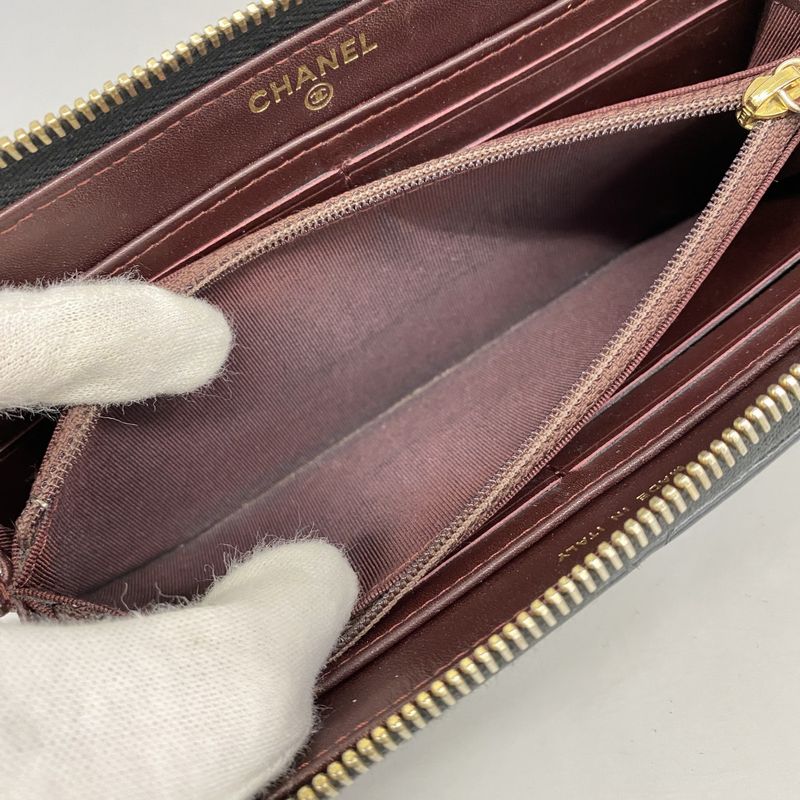 Chanel Long Wallet Matelasse Caviar Skin Black Gold Hardware Women's