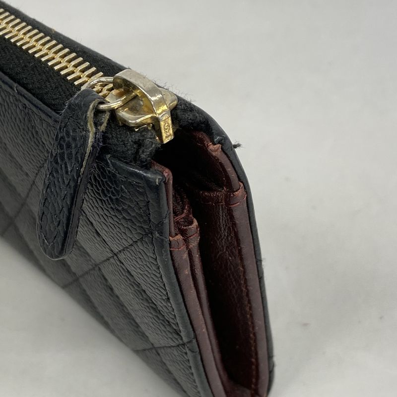 Chanel Long Wallet Matelasse Caviar Skin Black Gold Hardware Women's
