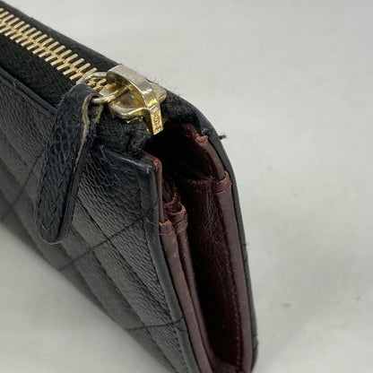 Chanel Long Wallet Matelasse Caviar Skin Black Gold Hardware Women's
