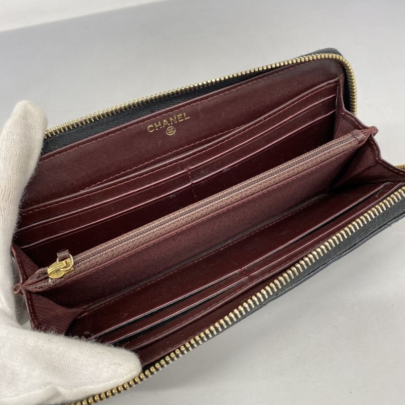 Chanel Long Wallet Matelasse Caviar Skin Black Gold Hardware Women's