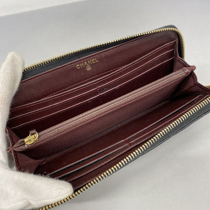 Chanel Long Wallet Matelasse Caviar Skin Black Gold Hardware Women's