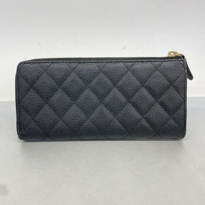 Chanel Long Wallet Matelasse Caviar Skin Black Gold Hardware Women's