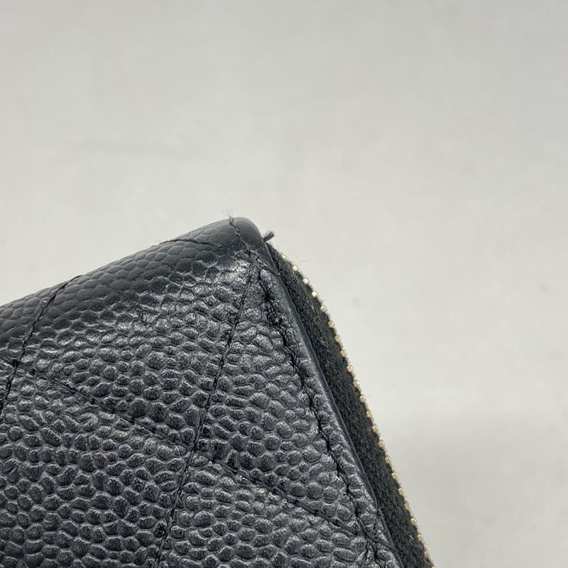 Chanel Long Wallet Matelasse Caviar Skin Black Gold Hardware Women's