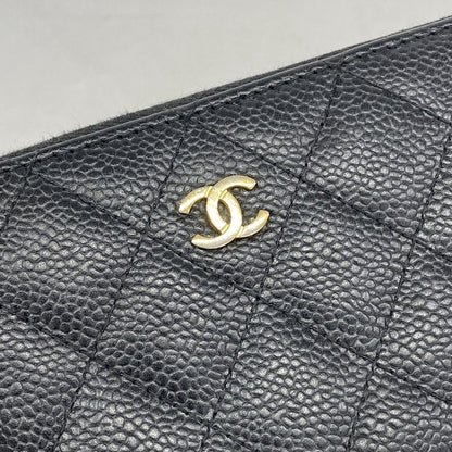 Chanel Long Wallet Matelasse Caviar Skin Black Gold Hardware Women's