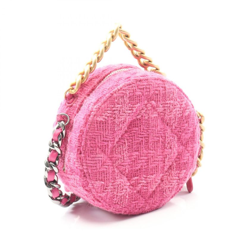 Chanel Shoulder Bag Chanel 19 Matelasse Fuchsia Pink Fabric Matelasse Round
