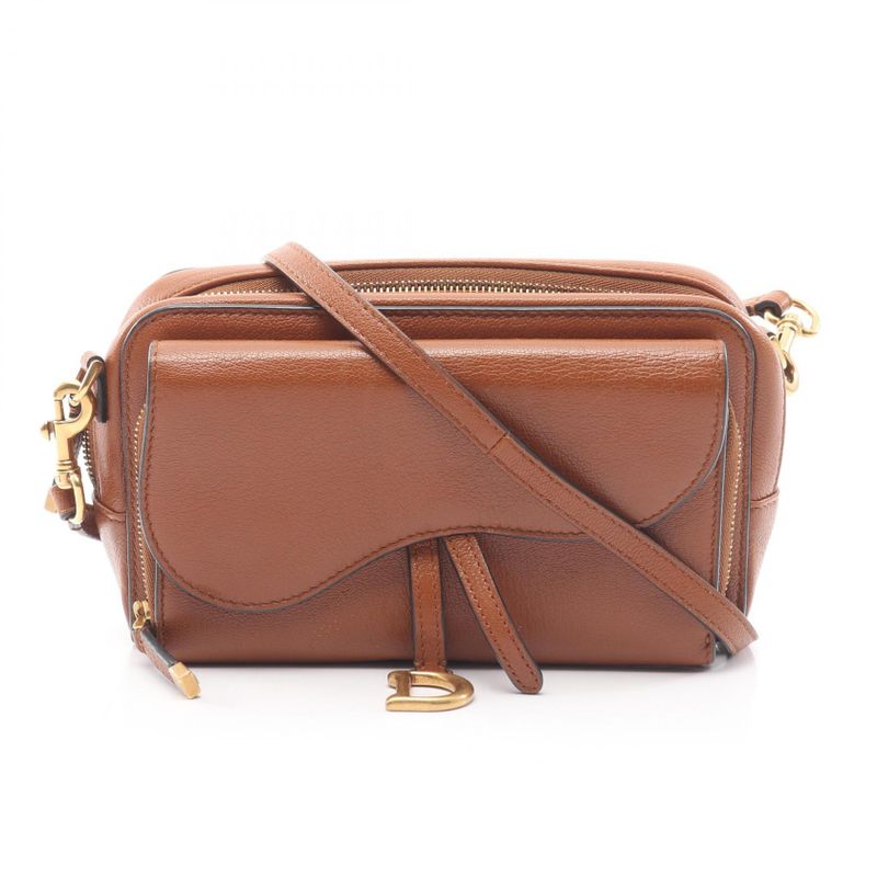 Dior Shoulder Bag Double Saddle Pouch Brown Leather Double Saddle Pouch