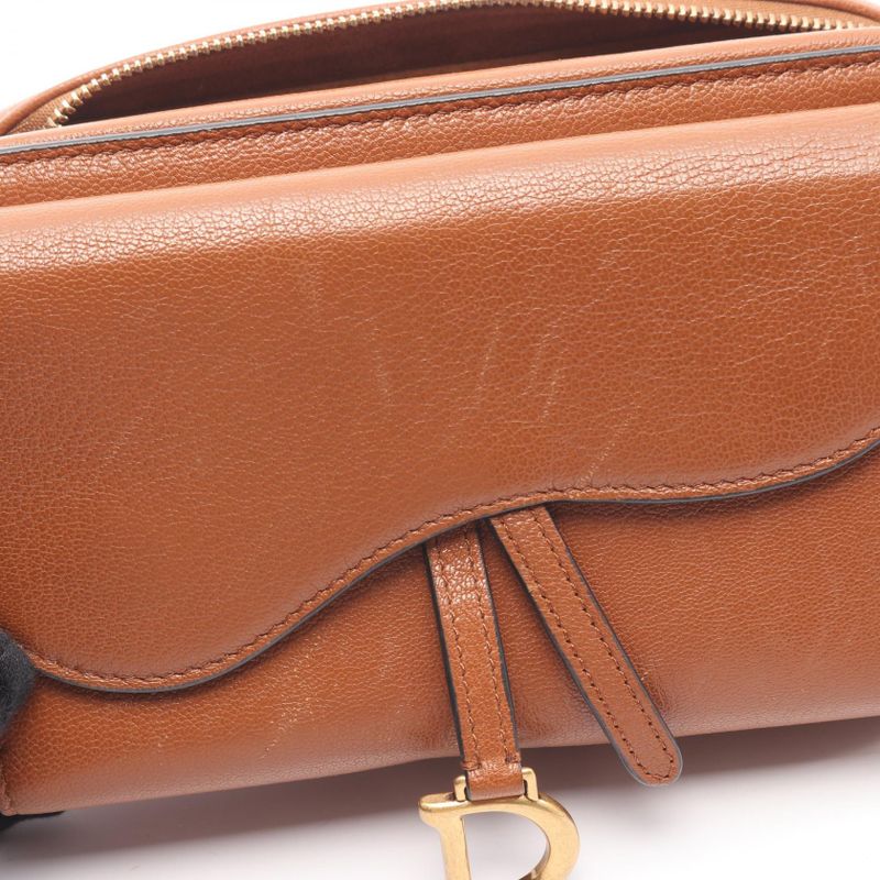 Dior Shoulder Bag Double Saddle Pouch Brown Leather Double Saddle Pouch