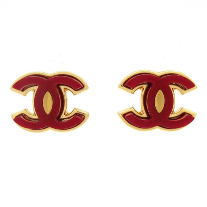 Chanel Earrings Coco Mark Gold X Bordeaux
