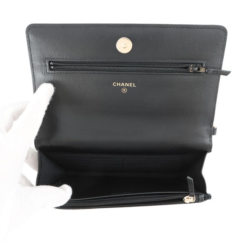 Chanel Chain Wallet Quilted Pearl CC Logo Lambskin