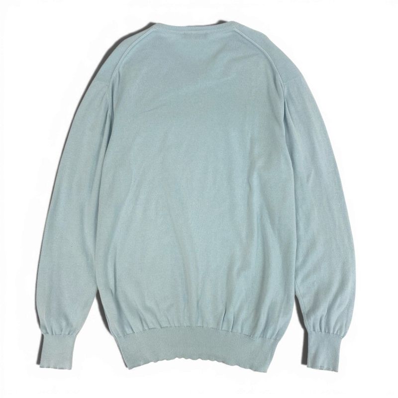 Loro Piana V-neck Knit Sweater Top 52 Light Blue Cotton