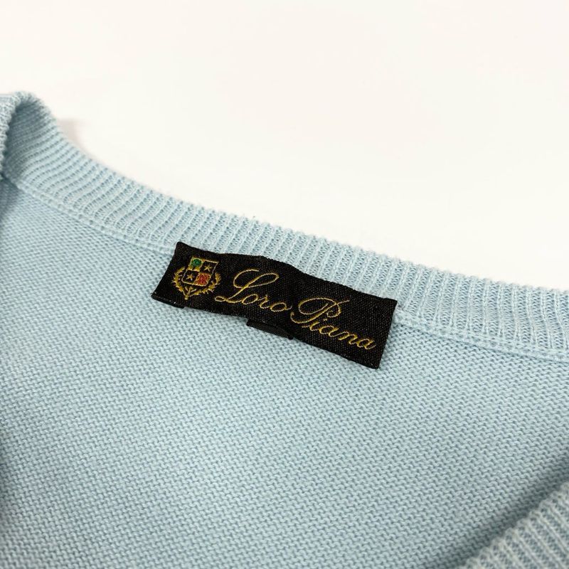 Loro Piana V-neck Knit Sweater Top 52 Light Blue Cotton
