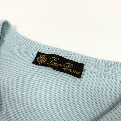 Loro Piana V-neck Knit Sweater Top 52 Light Blue Cotton