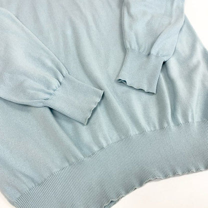 Loro Piana V-neck Knit Sweater Top 52 Light Blue Cotton