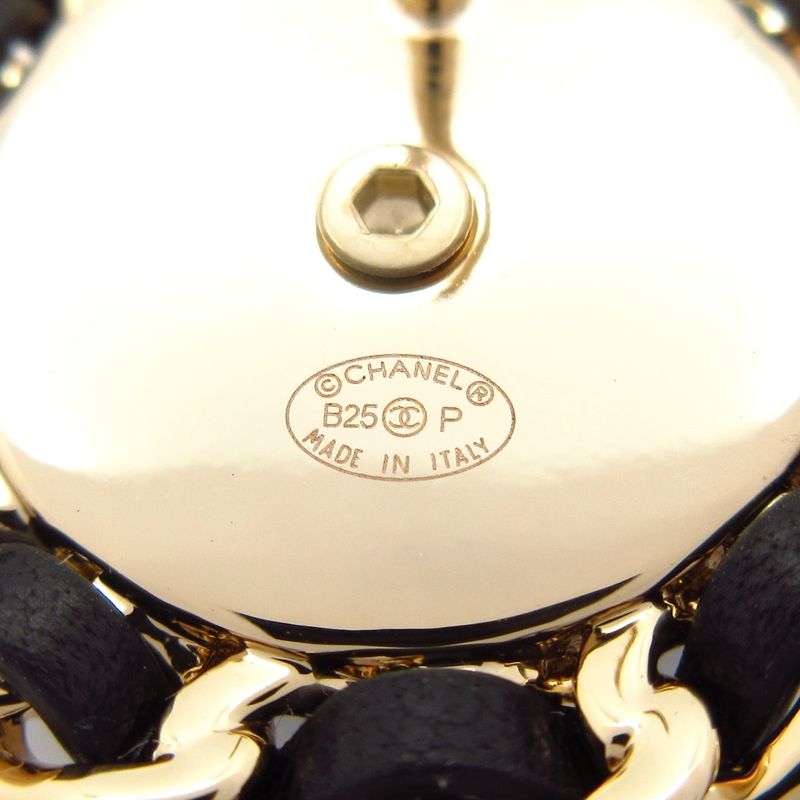 Chanel Earrings Coco Mark Cotton Leather Light Blue X Gold X Black