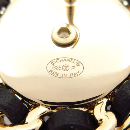 Chanel Earrings Coco Mark Cotton Leather Light Blue X Gold X Black