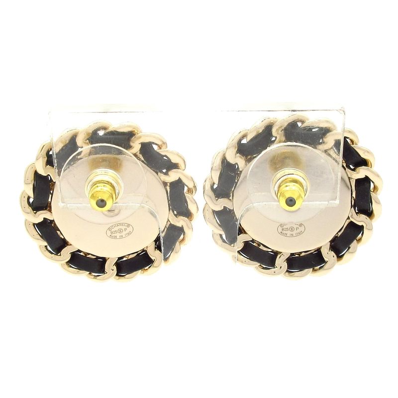 Chanel Earrings Coco Mark Cotton Leather Light Blue X Gold X Black