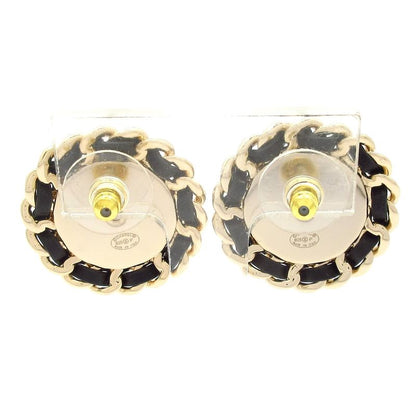 Chanel Earrings Coco Mark Cotton Leather Light Blue X Gold X Black