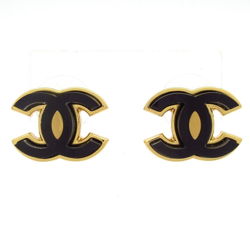 Chanel Earrings Here Mark Black X Light Gray X Gold