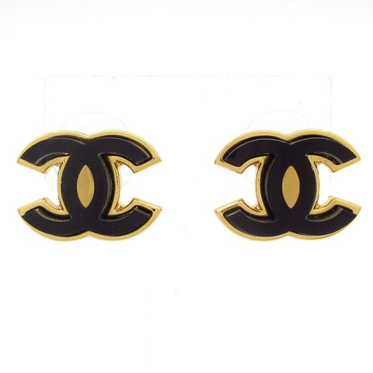 Chanel Earrings Here Mark Black X Light Gray X Gold