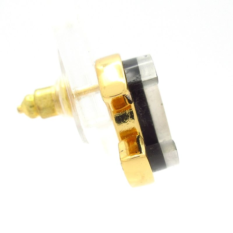 Chanel Earrings Here Mark Black X Light Gray X Gold