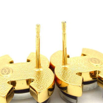 Chanel Earrings Here Mark Black X Light Gray X Gold