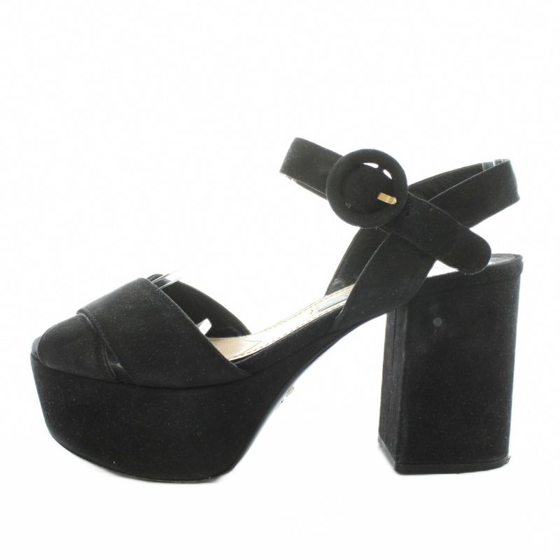 Prada Sandals Thick Sole Strap Suede 35.5 Black AN12