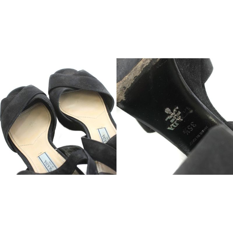 Prada Sandals Thick Sole Strap Suede 35.5 Black AN12