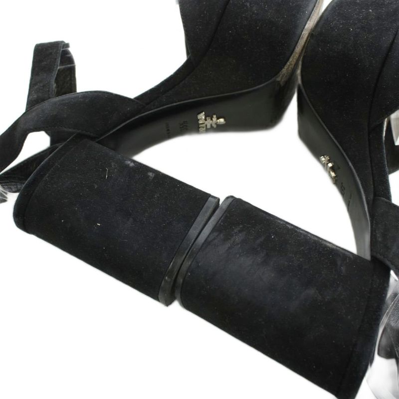 Prada Sandals Thick Sole Strap Suede 35.5 Black AN12