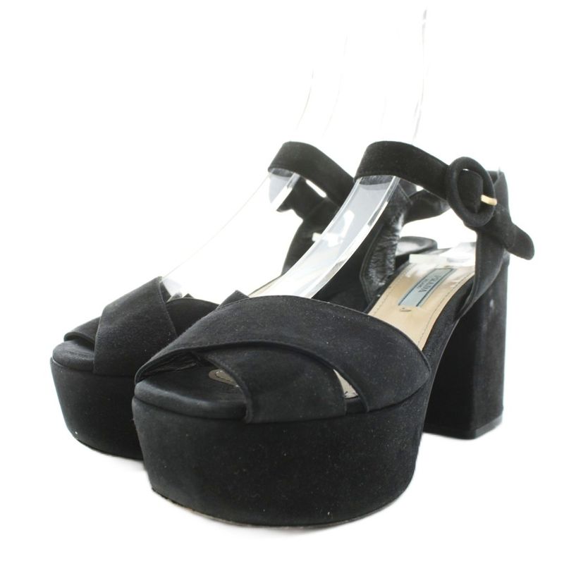 Prada Sandals Thick Sole Strap Suede 35.5 Black AN12