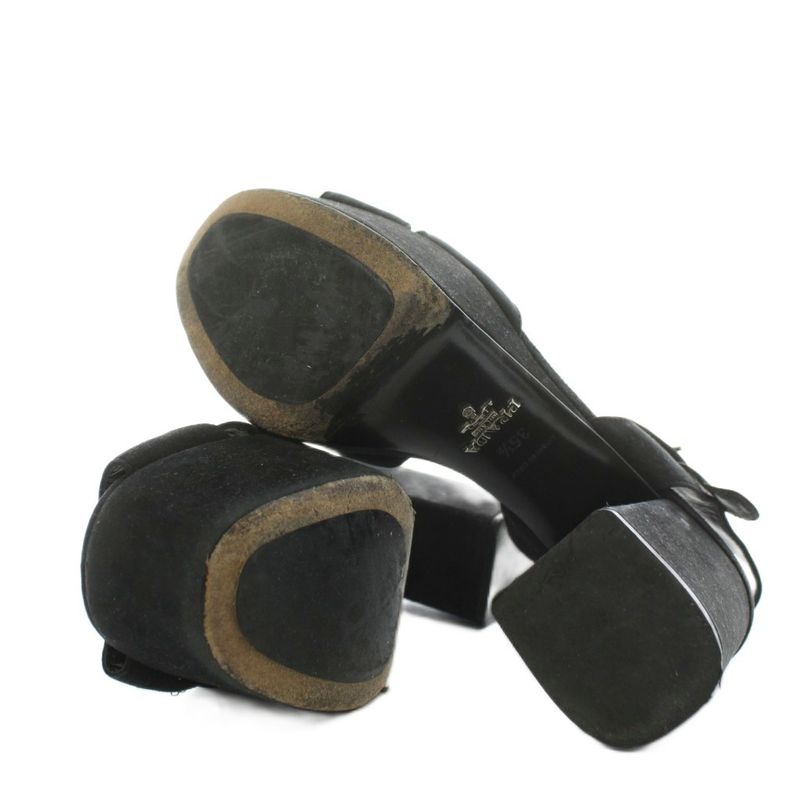 Prada Sandals Thick Sole Strap Suede 35.5 Black AN12