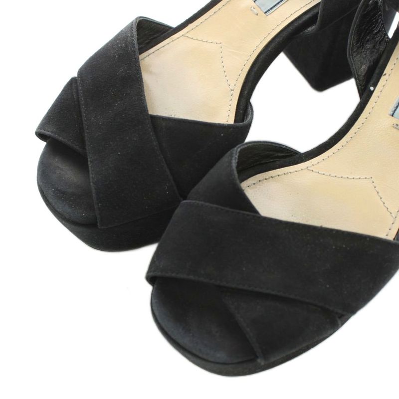 Prada Sandals Thick Sole Strap Suede 35.5 Black AN12