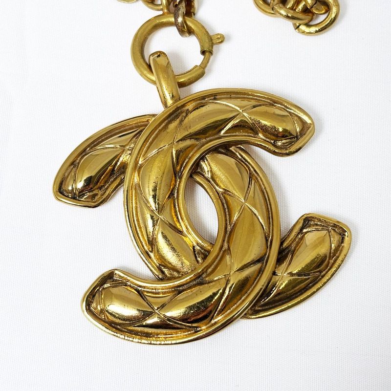 Chanel Necklace CC Logo Chain Quilted Vintage