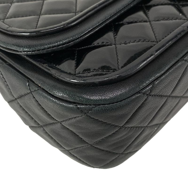 Chanel Shoulder Bag Single Flap Matelasse Black Chain Shoulder Silver Hardware