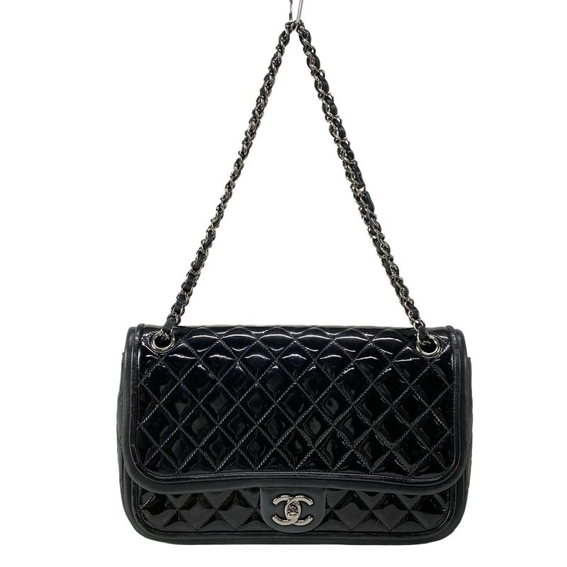 Chanel Shoulder Bag Single Flap Matelasse Black Chain Shoulder Silver Hardware