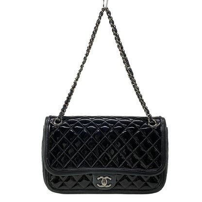 Chanel Shoulder Bag Single Flap Matelasse Black Chain Shoulder Silver Hardware