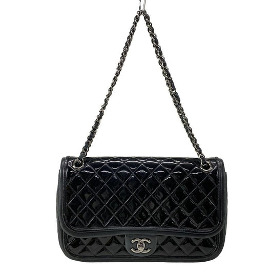 Chanel Shoulder Bag Single Flap Matelasse Black Chain Shoulder Silver Hardware