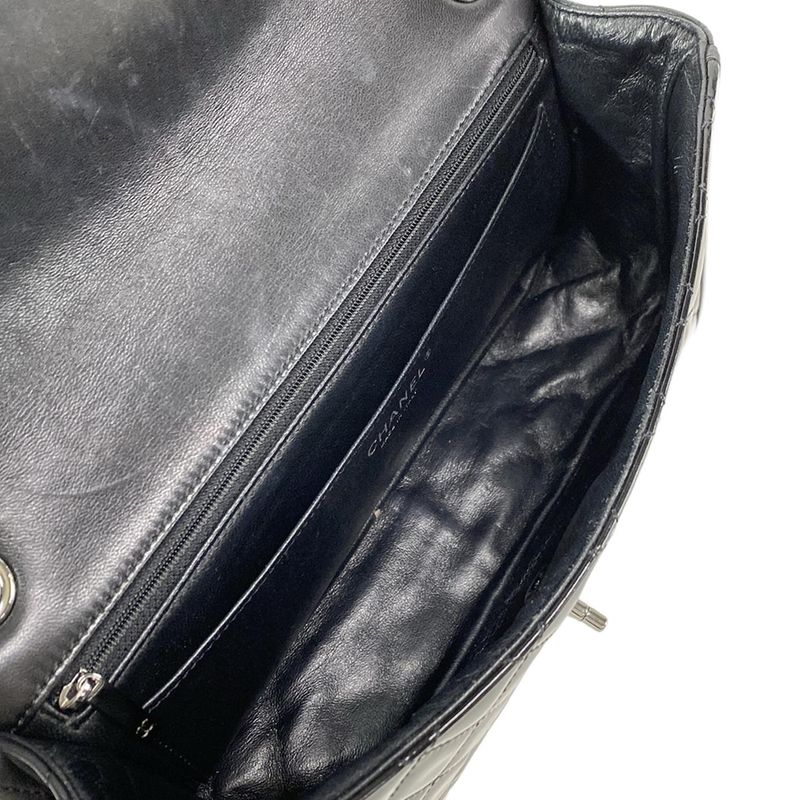 Chanel Shoulder Bag Single Flap Matelasse Black Chain Shoulder Silver Hardware