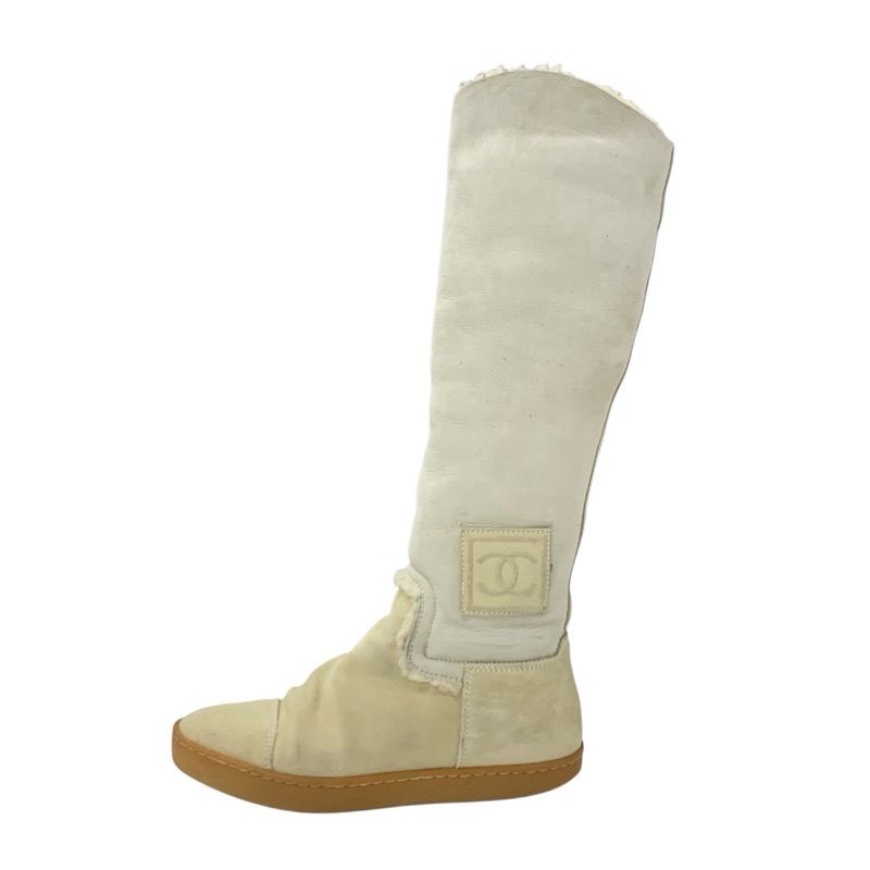 Chanel Boots Long Boots Shoes Suede Beige Shearling Boots Here Mark