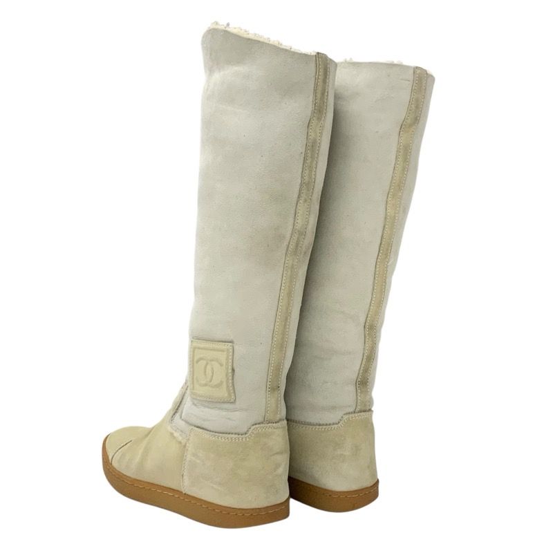 Chanel Boots Long Boots Shoes Suede Beige Shearling Boots Here Mark