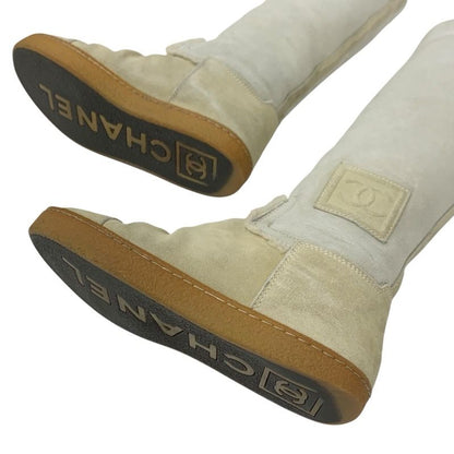 Chanel Boots Long Boots Shoes Suede Beige Shearling Boots Here Mark