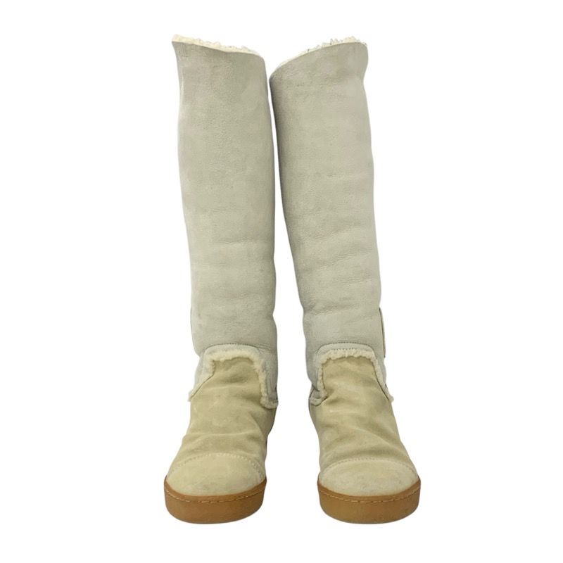 Chanel Boots Long Boots Shoes Suede Beige Shearling Boots Here Mark