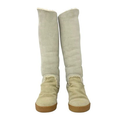 Chanel Boots Long Boots Shoes Suede Beige Shearling Boots Here Mark