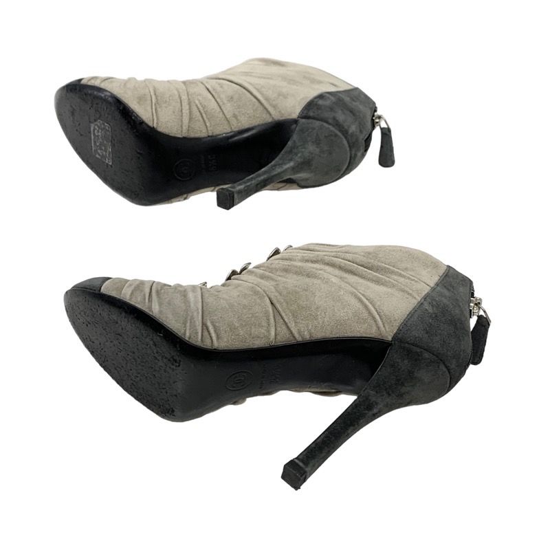 Chanel Boots Short Boots Shoes Suede Beige Gray Silver Booties Camellia Here