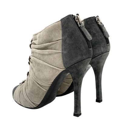 Chanel Boots Short Boots Shoes Suede Beige Gray Silver Booties Camellia Here