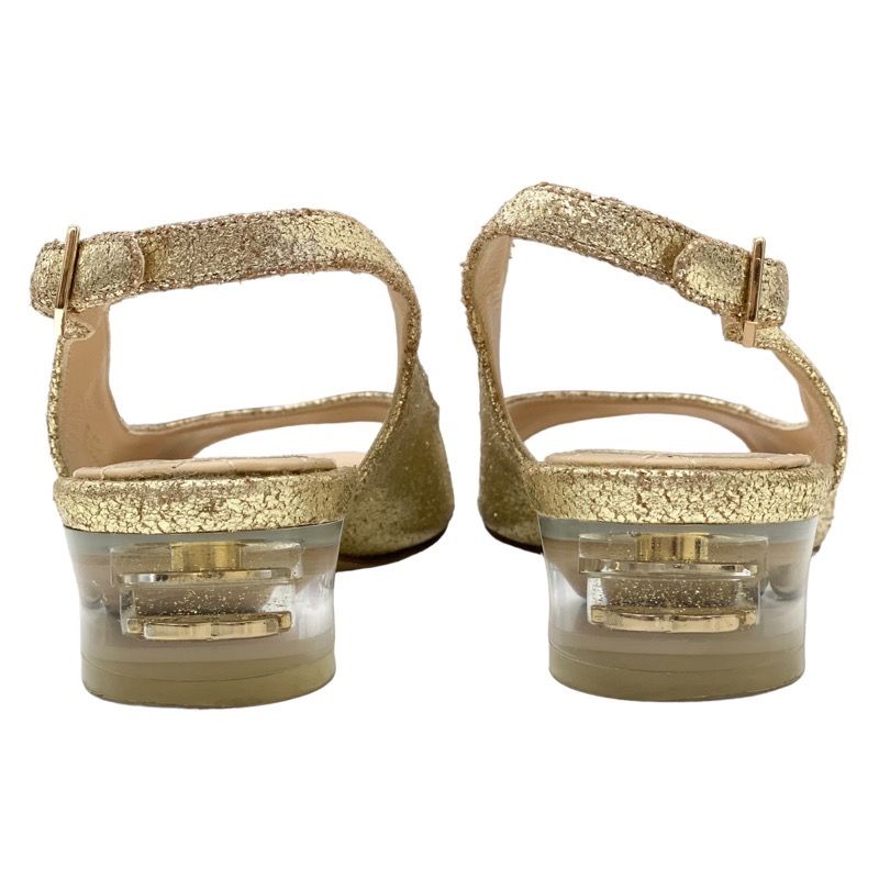 Chanel Sandals Shoes Leather Gold Ring Back Coco Mark Clear Heel
