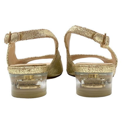 Chanel Sandals Shoes Leather Gold Ring Back Coco Mark Clear Heel