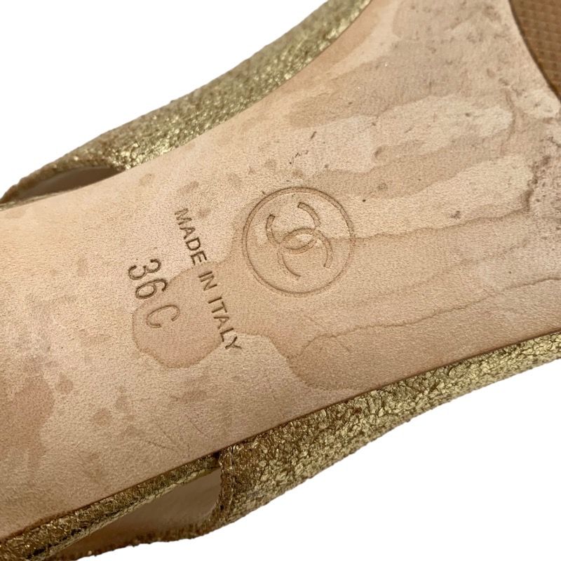 Chanel Sandals Shoes Leather Gold Ring Back Coco Mark Clear Heel