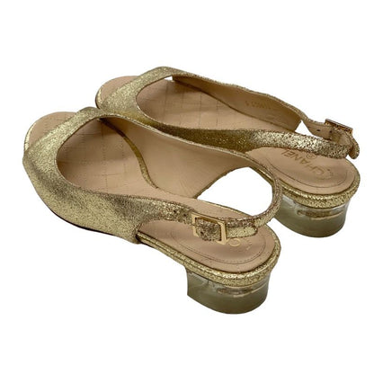 Chanel Sandals Shoes Leather Gold Ring Back Coco Mark Clear Heel