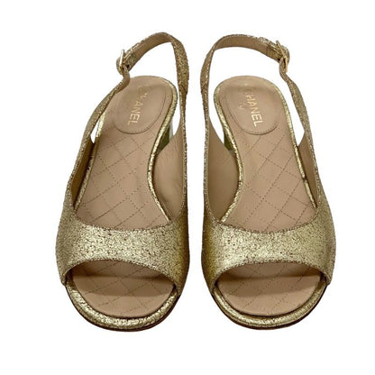 Chanel Sandals Shoes Leather Gold Ring Back Coco Mark Clear Heel