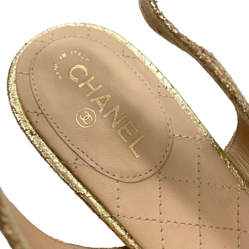 Chanel Sandals Shoes Leather Gold Ring Back Coco Mark Clear Heel